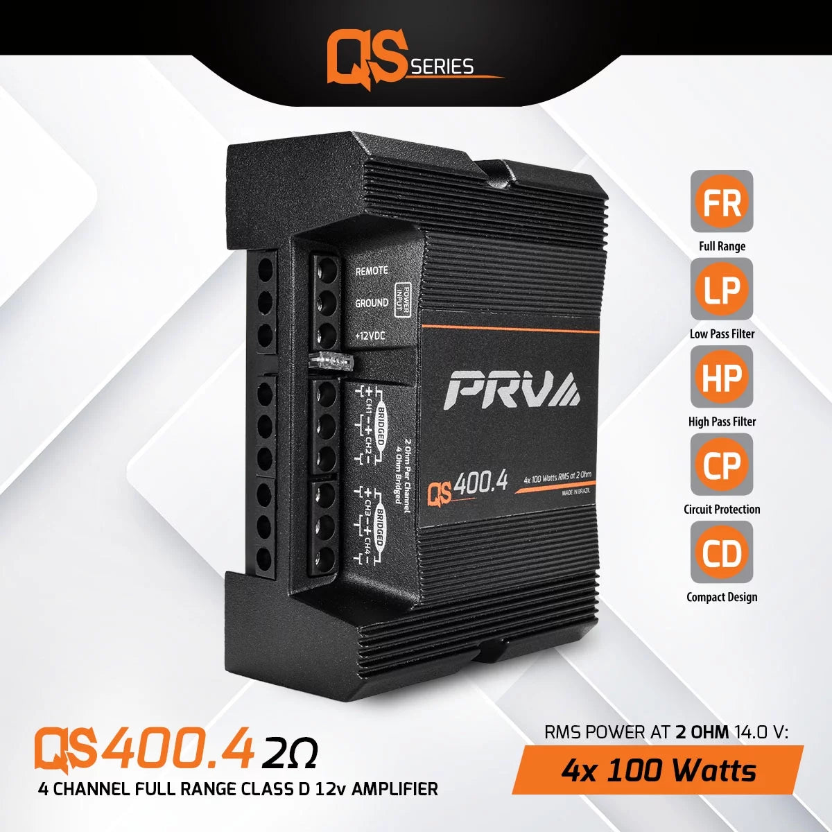 PRV Audio QS400.4 2 Ohm Mini Compact 4 Channel Car Audio Amplifier 4 x